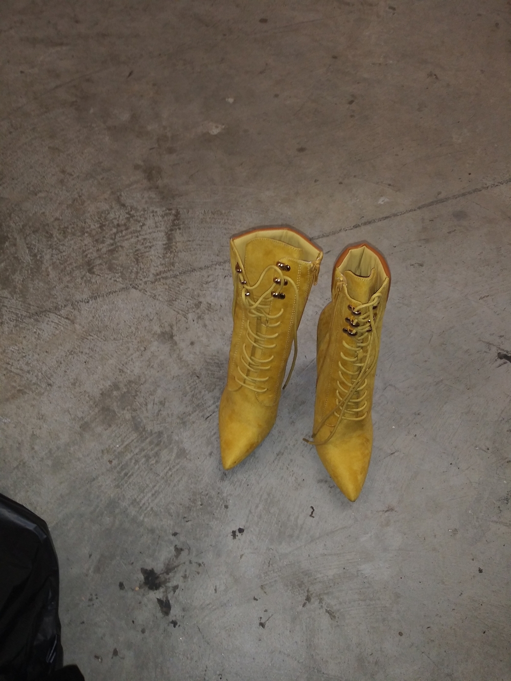 Yellow Lace-Up Suede Stiletto Boots - Picture 3 of 3